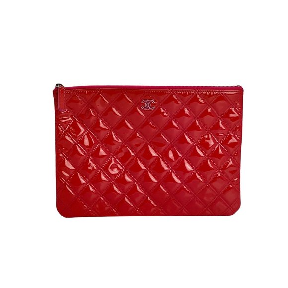 Chanel Patent Quilted Medium Cosmetic Case Dark Pink - Picture 1 of 15